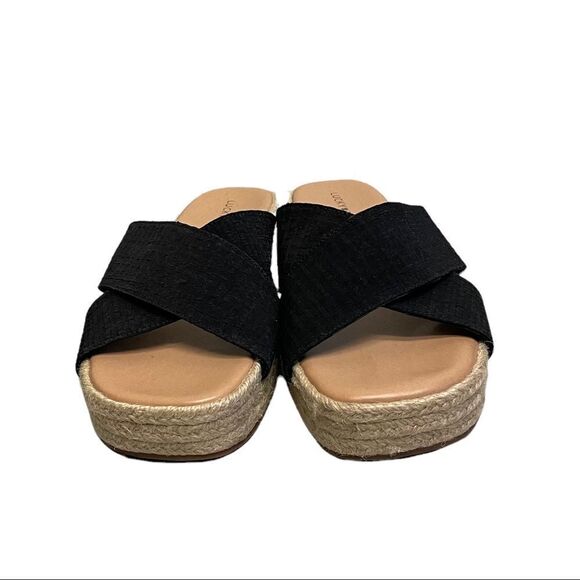 LUCKY BRAND Gayte Slip On Espadrilles Sandals Suede Leather Black Tan 10 - Picture 7 of 11